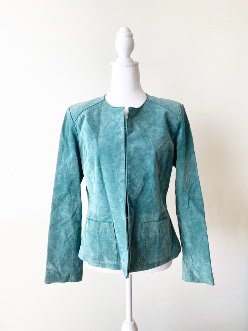 Monterey Bay Blue/Teal leather Collarless Women's Jacket